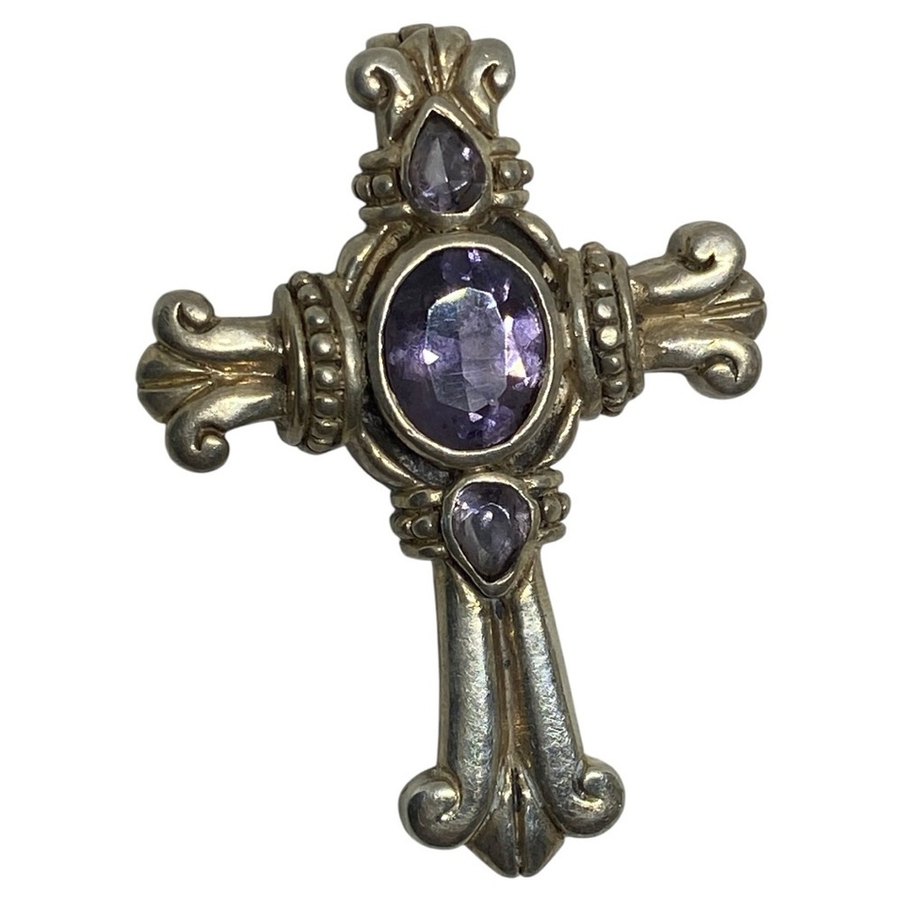 Vintage Cross with Purple Amethyst Center Stone - Picture 1 of 9